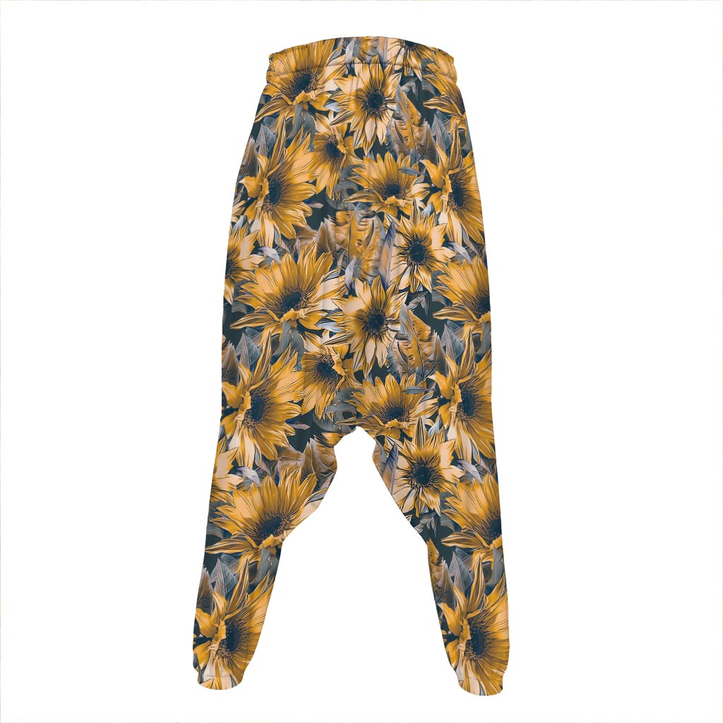 Vintage Sunflower Pattern Print Hammer Pants