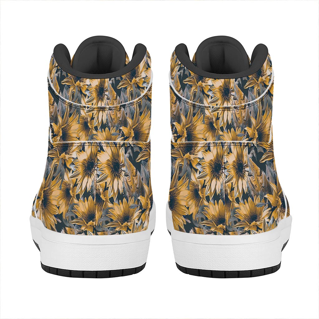 Vintage Sunflower Pattern Print High Top Leather Sneakers
