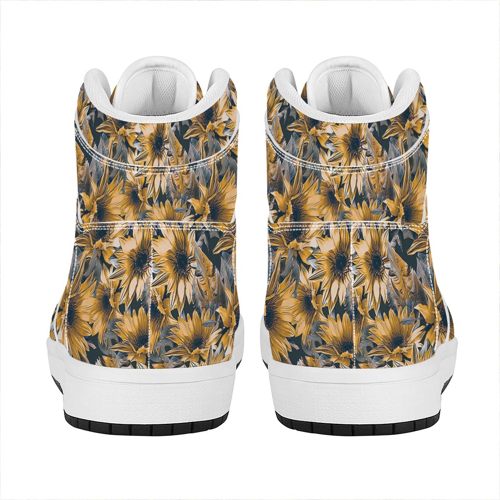 Vintage Sunflower Pattern Print High Top Leather Sneakers