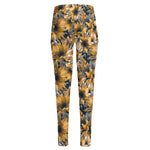 Vintage Sunflower Pattern Print High-Waisted Pocket Leggings