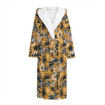 Vintage Sunflower Pattern Print Hooded Bathrobe