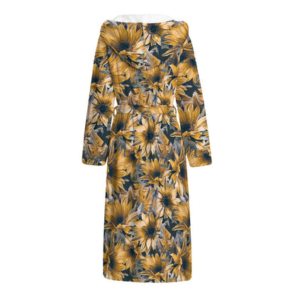 Vintage Sunflower Pattern Print Hooded Bathrobe
