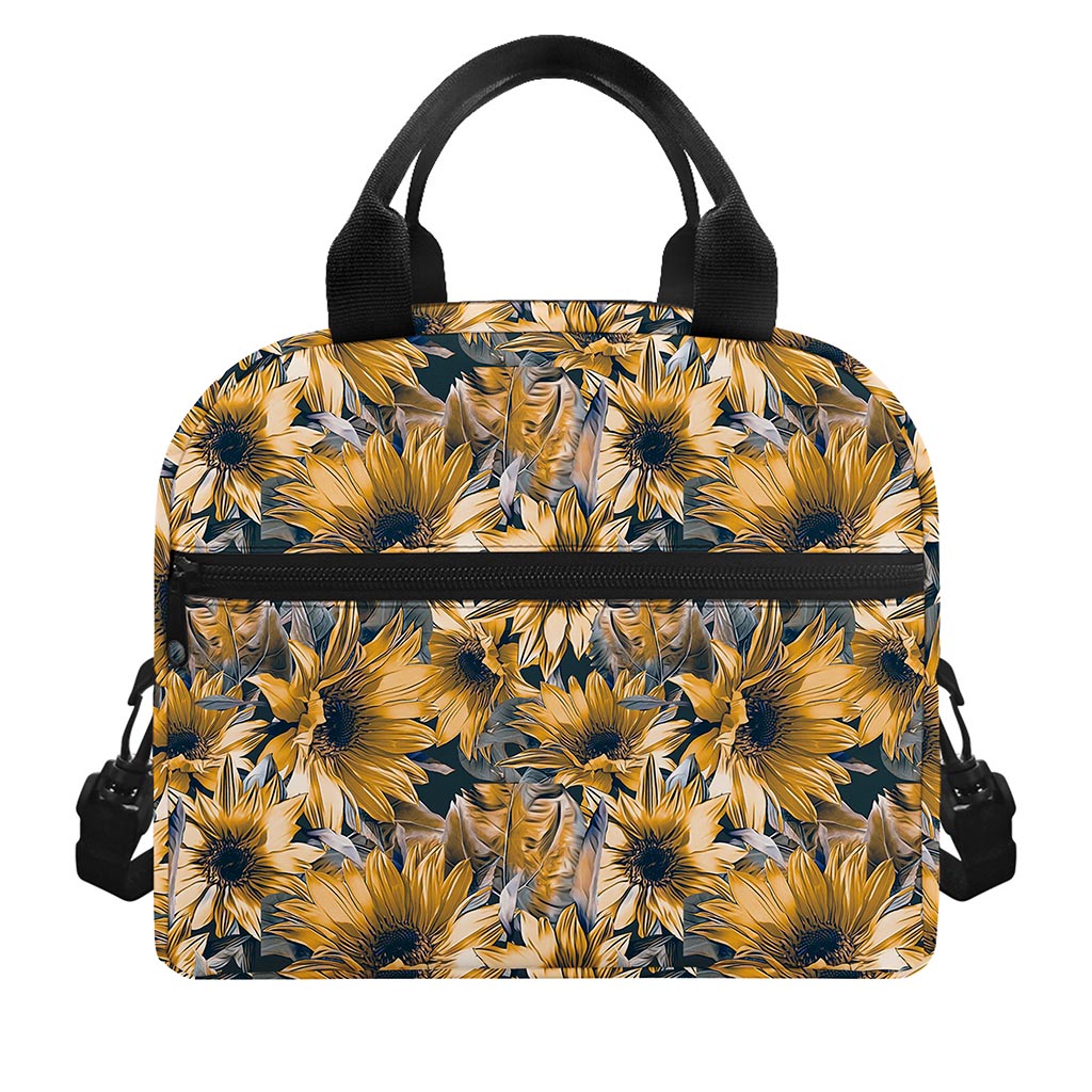 Vintage Sunflower Pattern Print Insulated Lunch Bag