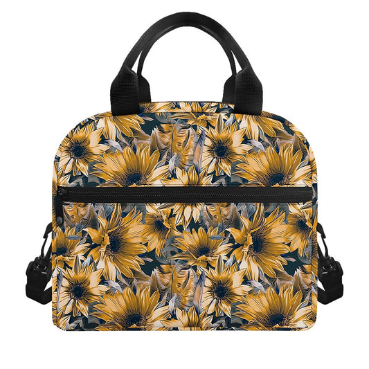 Vintage Sunflower Pattern Print Insulated Lunch Bag