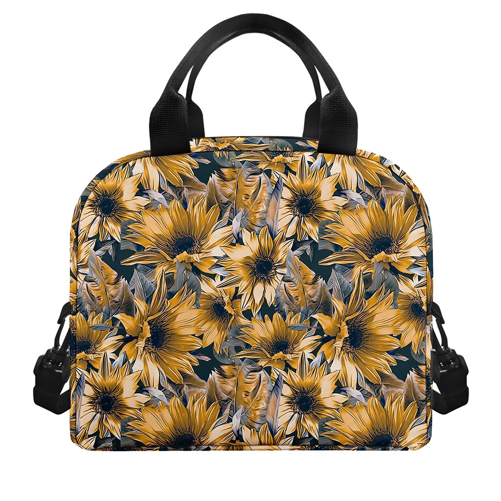 Vintage Sunflower Pattern Print Insulated Lunch Bag