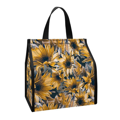 Vintage Sunflower Pattern Print Insulated Lunch Tote