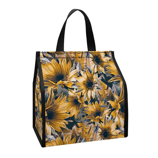 Vintage Sunflower Pattern Print Insulated Lunch Tote