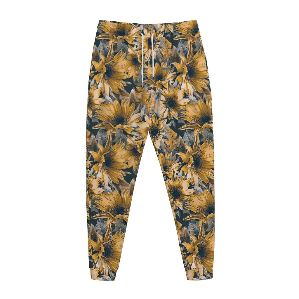 Vintage Sunflower Pattern Print Jogger Pants