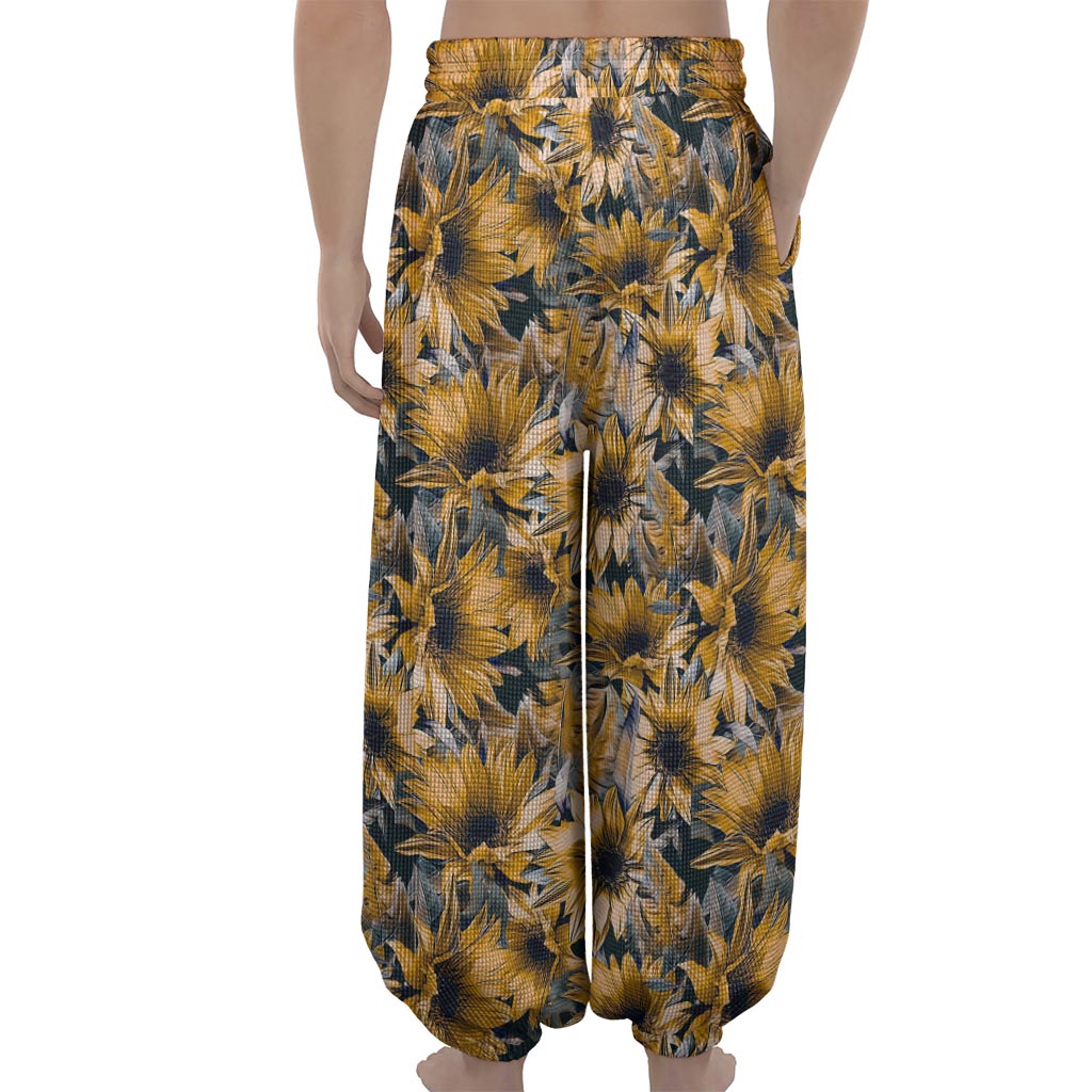 Vintage Sunflower Pattern Print Lantern Pants