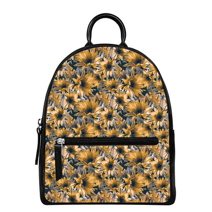 Vintage Sunflower Pattern Print Leather Backpack