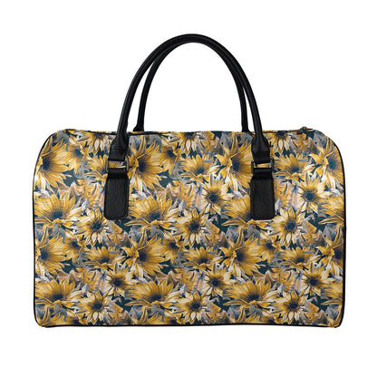 Vintage Sunflower Pattern Print Leather Duffle Bag