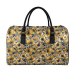 Vintage Sunflower Pattern Print Leather Duffle Bag