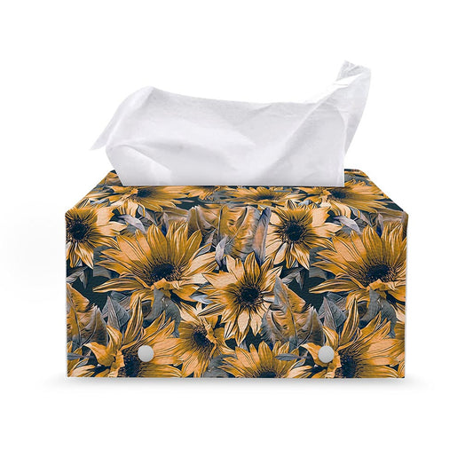Vintage Sunflower Pattern Print Leather Tissue Box Cover