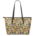 Vintage Sunflower Pattern Print Leather Tote Bag With Zipper