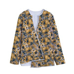 Vintage Sunflower Pattern Print Long Sleeve Short Coat