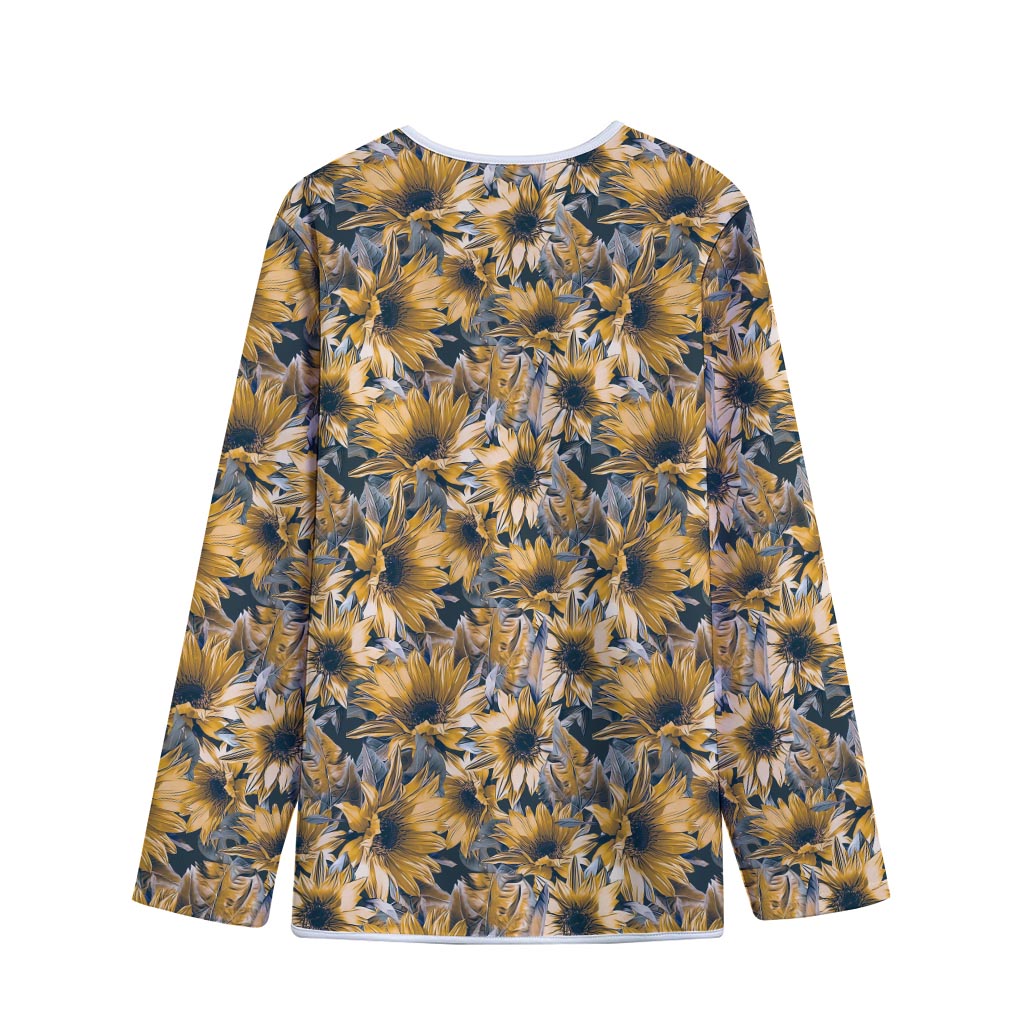 Vintage Sunflower Pattern Print Long Sleeve Short Coat