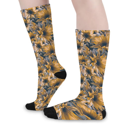 Vintage Sunflower Pattern Print Long Socks