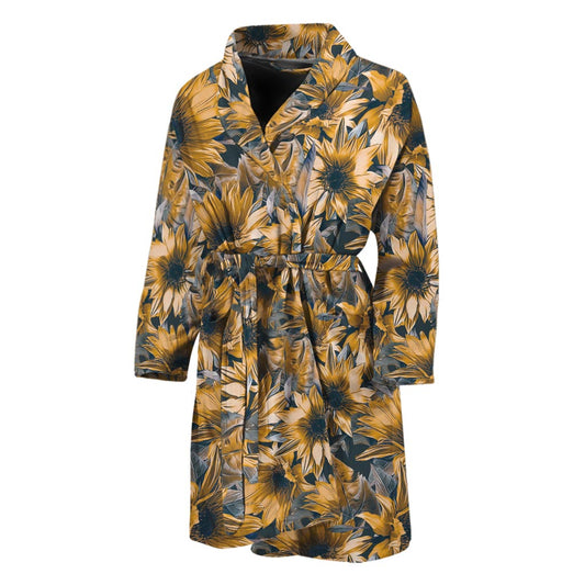 Vintage Sunflower Pattern Print Men's Bathrobe