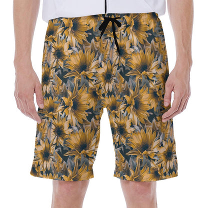 Vintage Sunflower Pattern Print Men's Beach Shorts