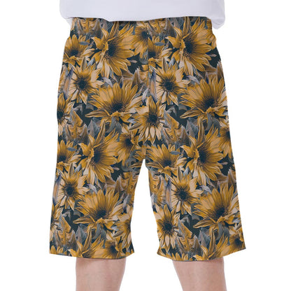 Vintage Sunflower Pattern Print Men's Beach Shorts