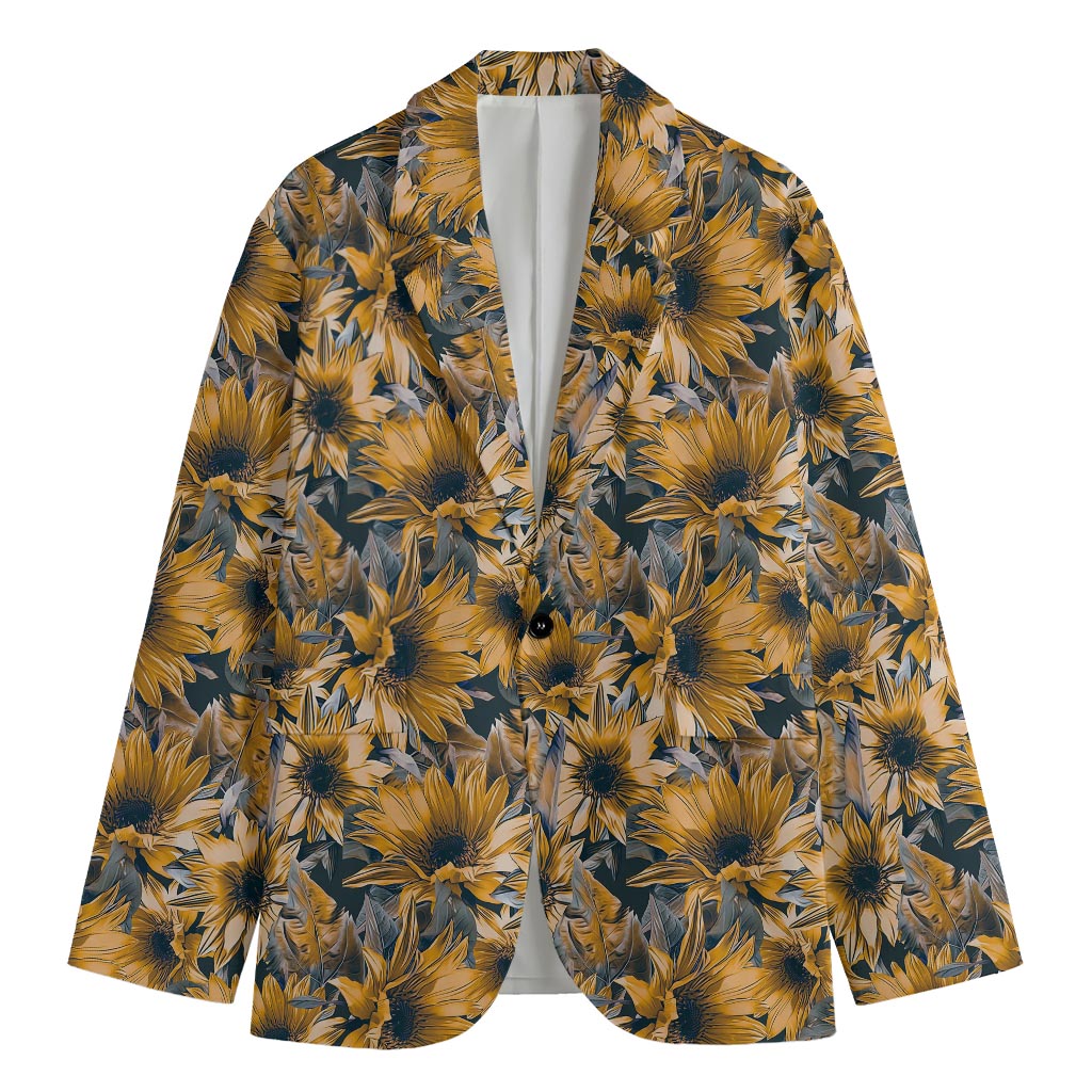 Vintage Sunflower Pattern Print Men's Blazer