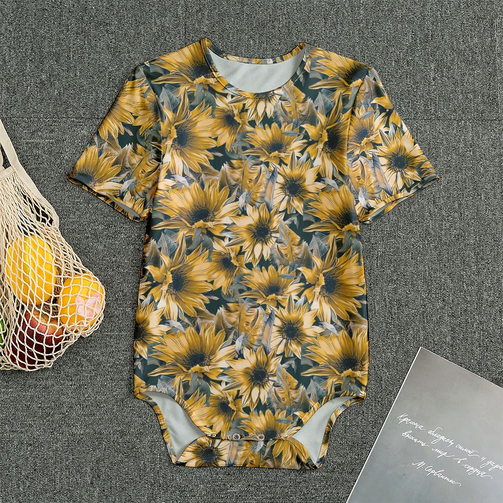 Vintage Sunflower Pattern Print Men's Bodysuit