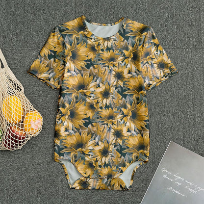 Vintage Sunflower Pattern Print Men's Bodysuit