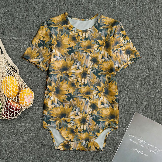 Vintage Sunflower Pattern Print Men's Bodysuit