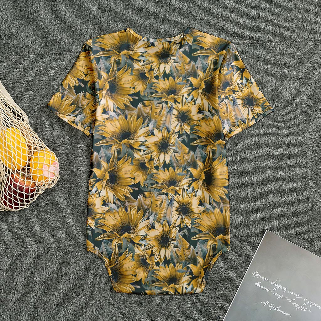 Vintage Sunflower Pattern Print Men's Bodysuit