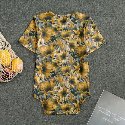 Vintage Sunflower Pattern Print Men's Bodysuit