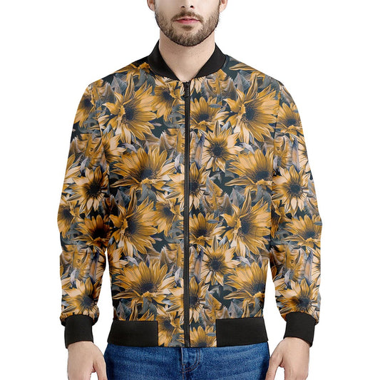 Vintage Sunflower Pattern Print Men's Bomber Jacket