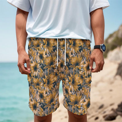 Vintage Sunflower Pattern Print Men's Cargo Shorts