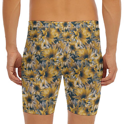 Vintage Sunflower Pattern Print Men's Long Boxer Briefs
