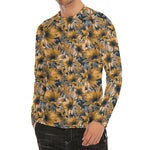 Vintage Sunflower Pattern Print Men's Long Sleeve Rash Guard