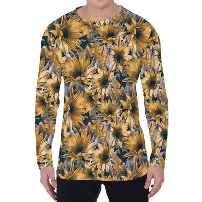 Vintage Sunflower Pattern Print Men's Long Sleeve T-Shirt