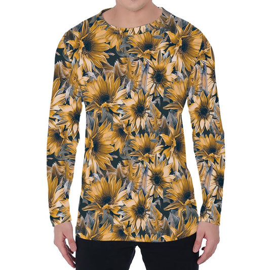 Vintage Sunflower Pattern Print Men's Long Sleeve T-Shirt