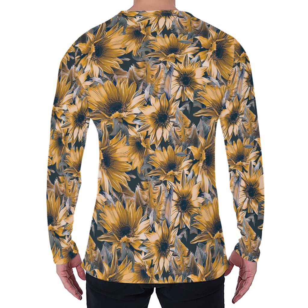 Vintage Sunflower Pattern Print Men's Long Sleeve T-Shirt