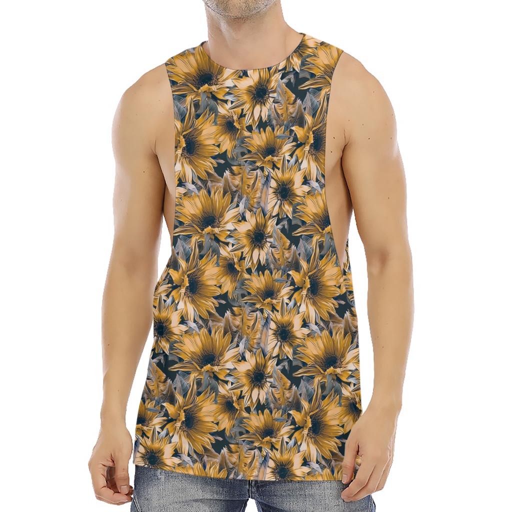 Vintage Sunflower Pattern Print Men's Muscle Tank Top
