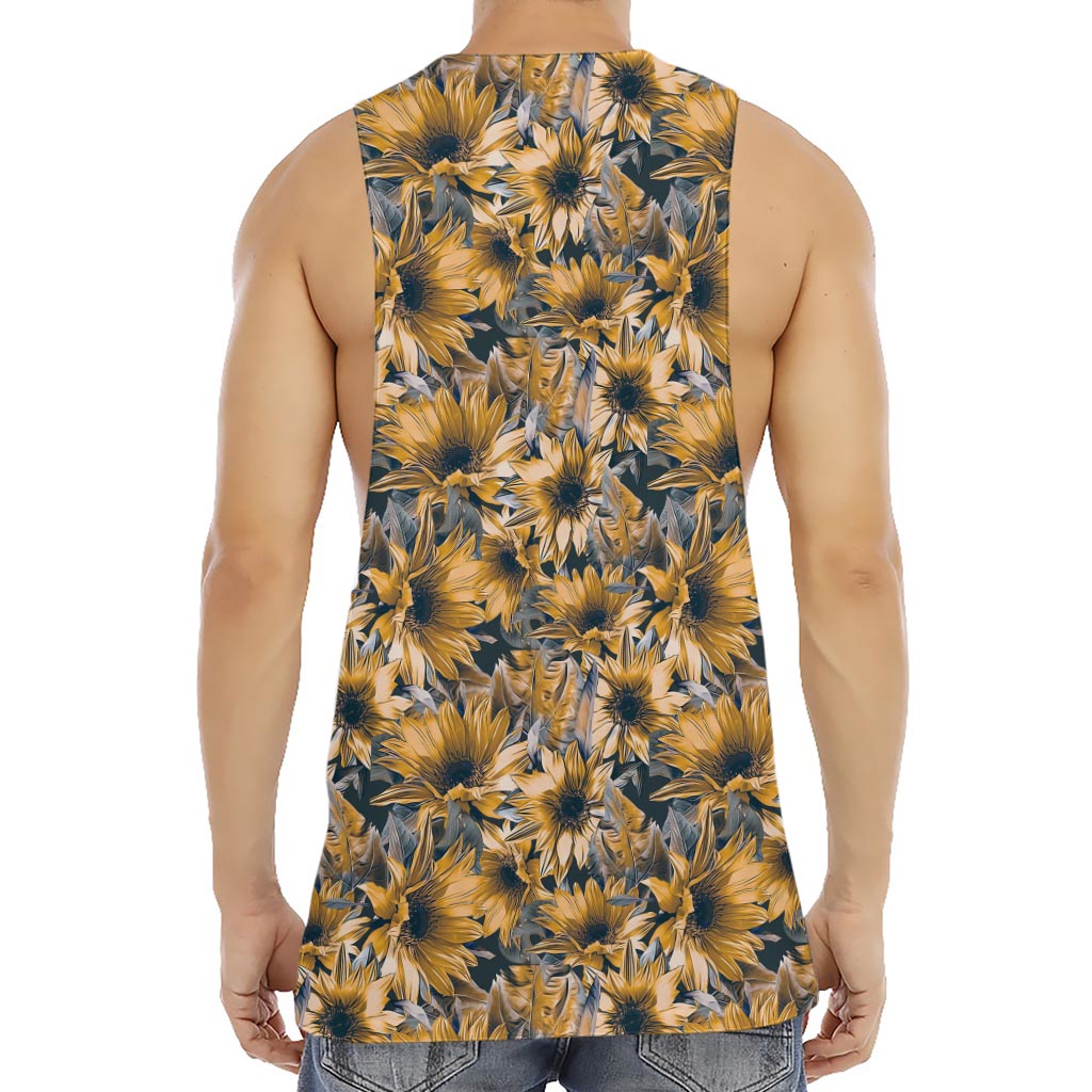 Vintage Sunflower Pattern Print Men's Muscle Tank Top