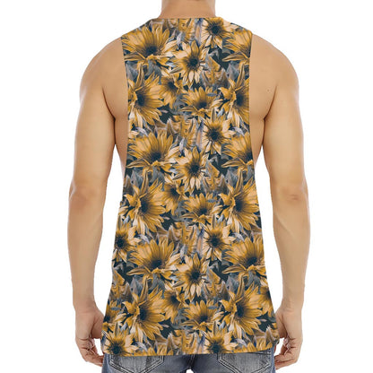 Vintage Sunflower Pattern Print Men's Muscle Tank Top