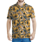 Vintage Sunflower Pattern Print Men's Polo Shirt