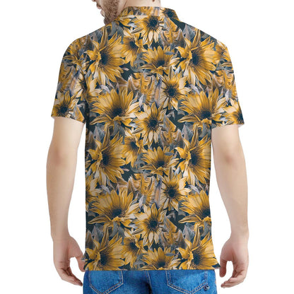 Vintage Sunflower Pattern Print Men's Polo Shirt