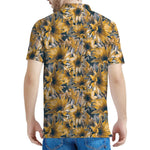 Vintage Sunflower Pattern Print Men's Polo Shirt
