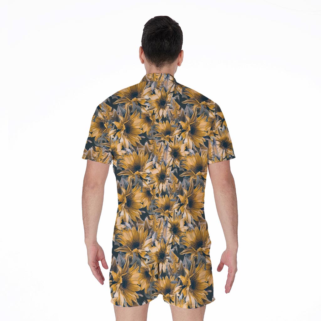 Vintage Sunflower Pattern Print Men's Rompers