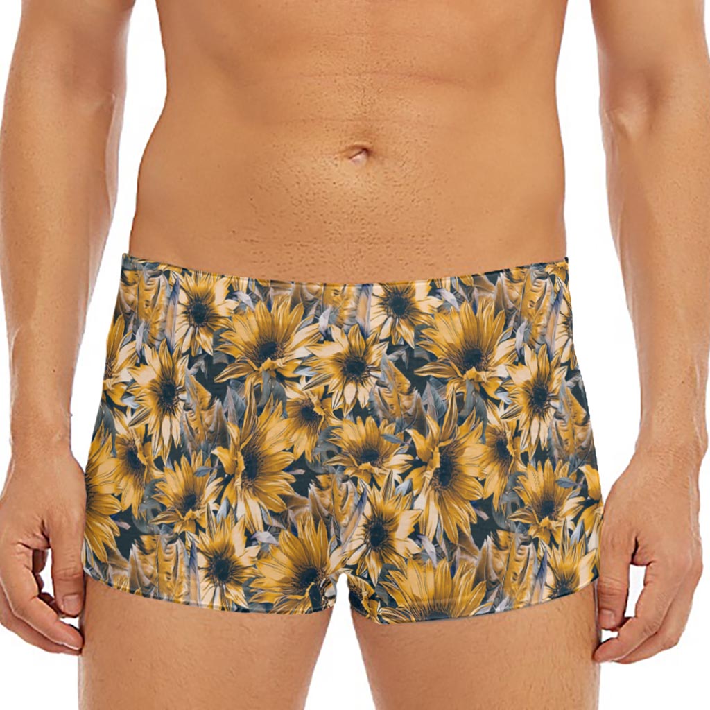 Vintage Sunflower Pattern Print Men's Short Boxer Briefs