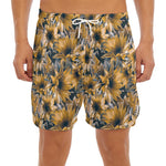 Vintage Sunflower Pattern Print Men's Split Running Shorts
