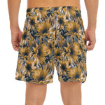 Vintage Sunflower Pattern Print Men's Split Running Shorts
