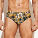 Vintage Sunflower Pattern Print Men's Swim Briefs
