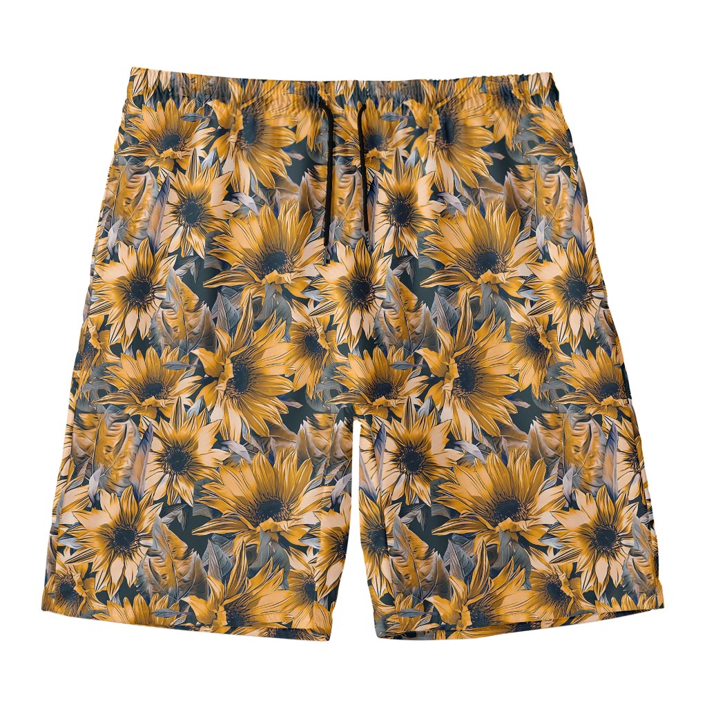 Vintage Sunflower Pattern Print Men's Swim Trunks