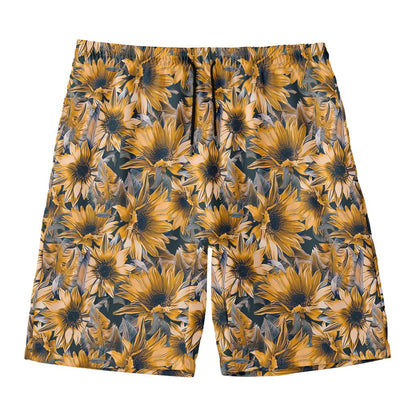 Vintage Sunflower Pattern Print Men's Swim Trunks